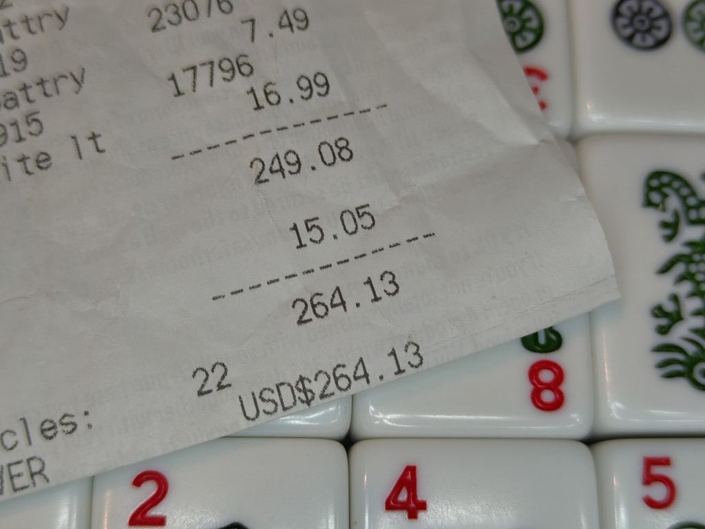 a picture of my receipt, showing a total of over $260